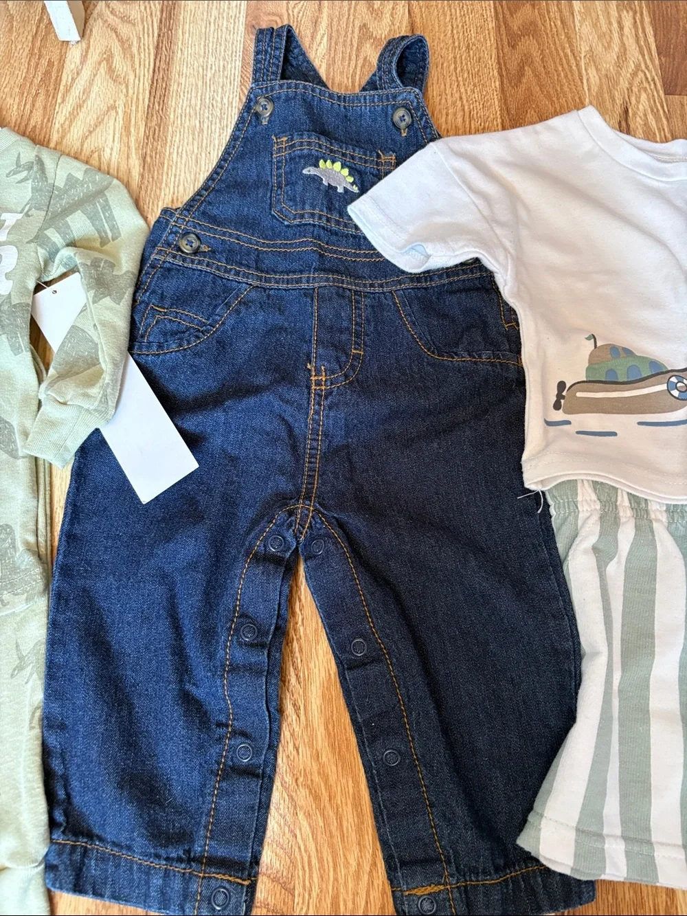 5 iPiece Green Stripe & Olive Top Set overalls pj set nwt